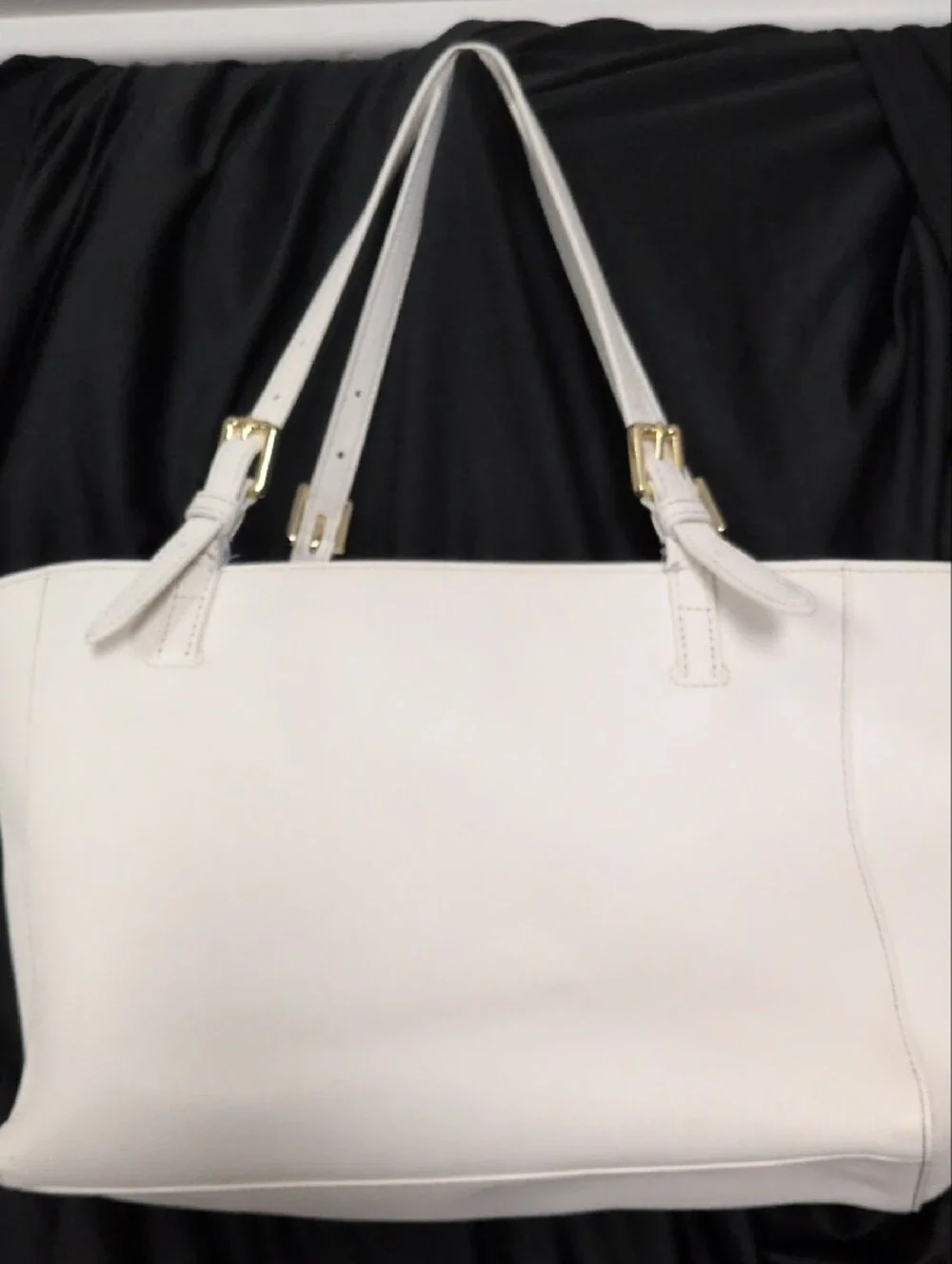 Tory Burch White Cream Leather Double-Handle Tote with Gold Hardware- See Pics